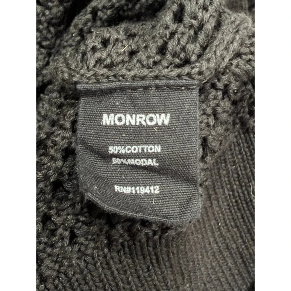 Monrow Black Open Knit Mesh Crewneck Sweater Cotton Modal Blend Small